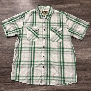 DIXXON Men's White and Green Plaid Button Down Shirt